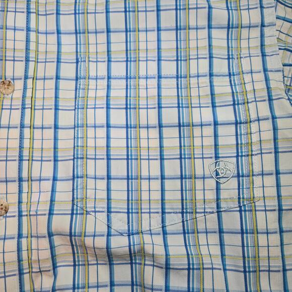 Ariat Pro Series Blue Plaid Long Sleeve Front Pocket Button Up Shirt Size Small - Picture 4 of 5
